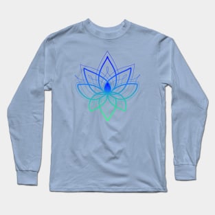 Blue and mint lace lotus mandala flower Long Sleeve T-Shirt